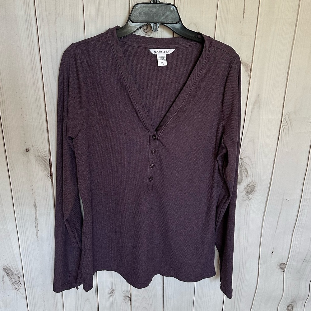 Athleta Uptempo Ribbed Henley Top in Regal Plum